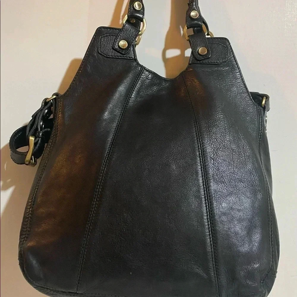 Theory black leather satchel handbag
